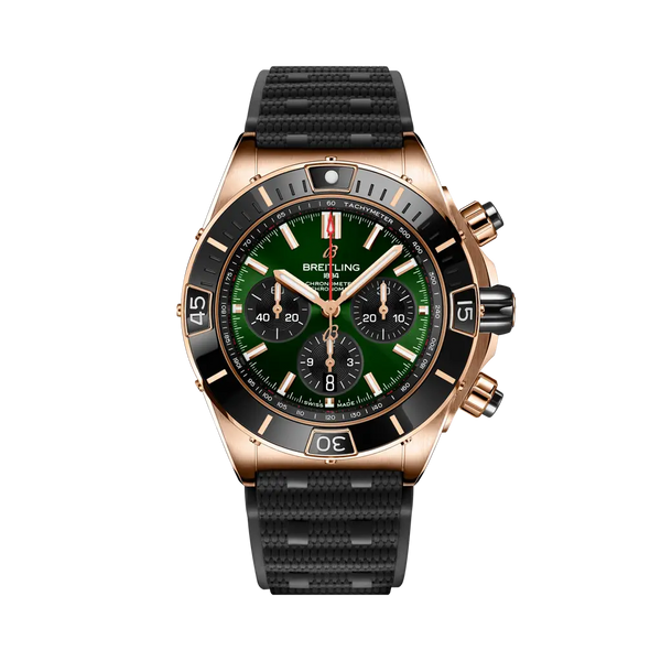 Breitling RB01361A1L1S1 Super Chronomat B01 44 Red Gold / Green / Rubber Rouleaux