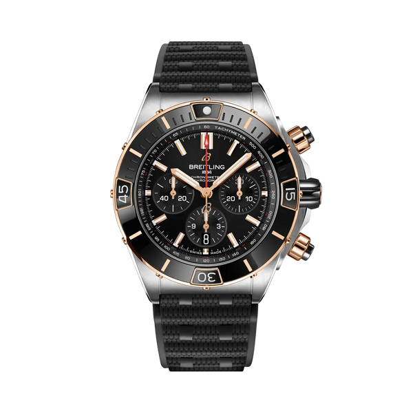 Breitling UB0136251B1S1 Super Chronomat B01 44 Stainless Steel - Red Gold / Black / Rubber Rouleaux