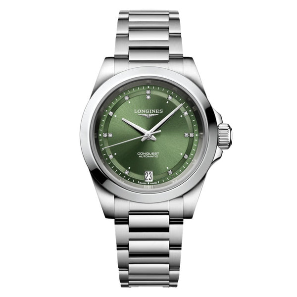 Longines L3.430.4.07.6 - Conquest 34 Stainless Steel / Green - Diamond / Bracelet