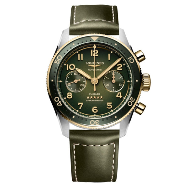 Longines L3.821.5.53.2 Spirit Flyback 42 Stainless Steel - Yellow Gold / Green