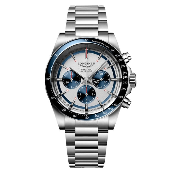 Longines L3.835.4.98.6 Conquest Chronograph 42 Stainless Steel / Silver - Blue / Bracelet