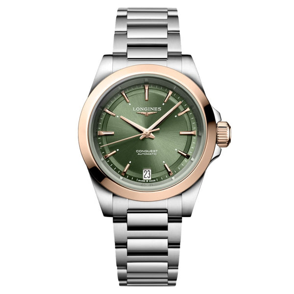 Longines L3.430.5.02.6 Conquest 34 Stainless Steel - Pink Gold / Green / Bracelet