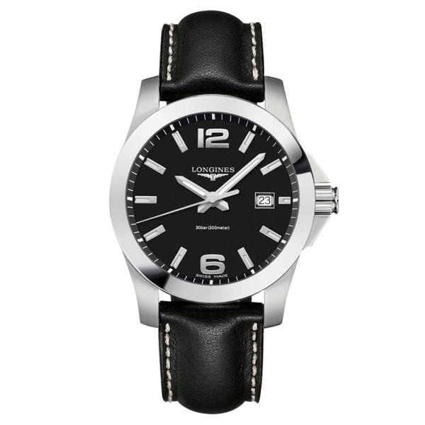 Longines L3.759.4.58.3 - Conquest Quartz 41 Stainless Steel / Black / Strap