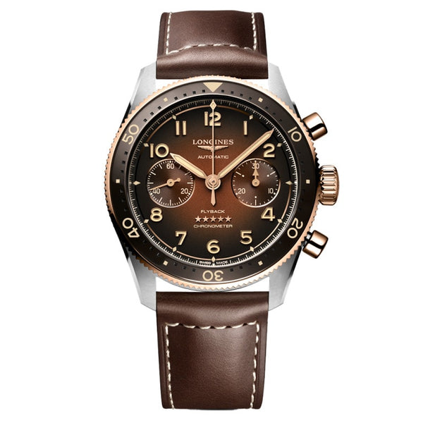 Longines L3.821.5.59.2 Spirit Flyback 42 Stainless Steel - Pink Gold / Brown