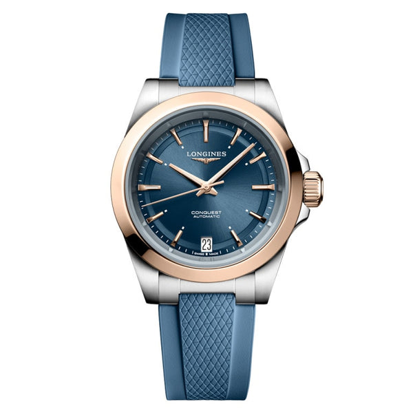 Longines L3.430.5.92.9 Conquest 34 Stainless Steel - Pink Gold / Blue / Rubber
