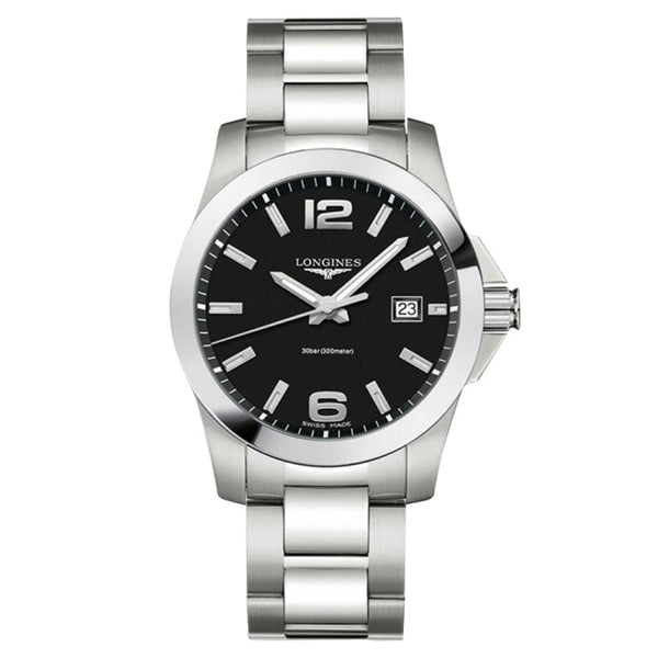 Longines L3.759.4.58.6 - Conquest Quartz 41 Stainless Steel / Black / Bracelet