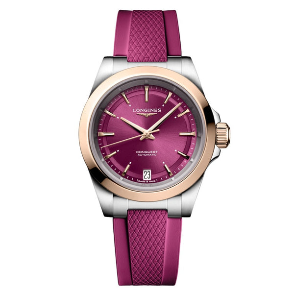 Longines L3.430.5.98.9 Conquest 34 Stainless Steel - Pink Gold / Purple / Rubber